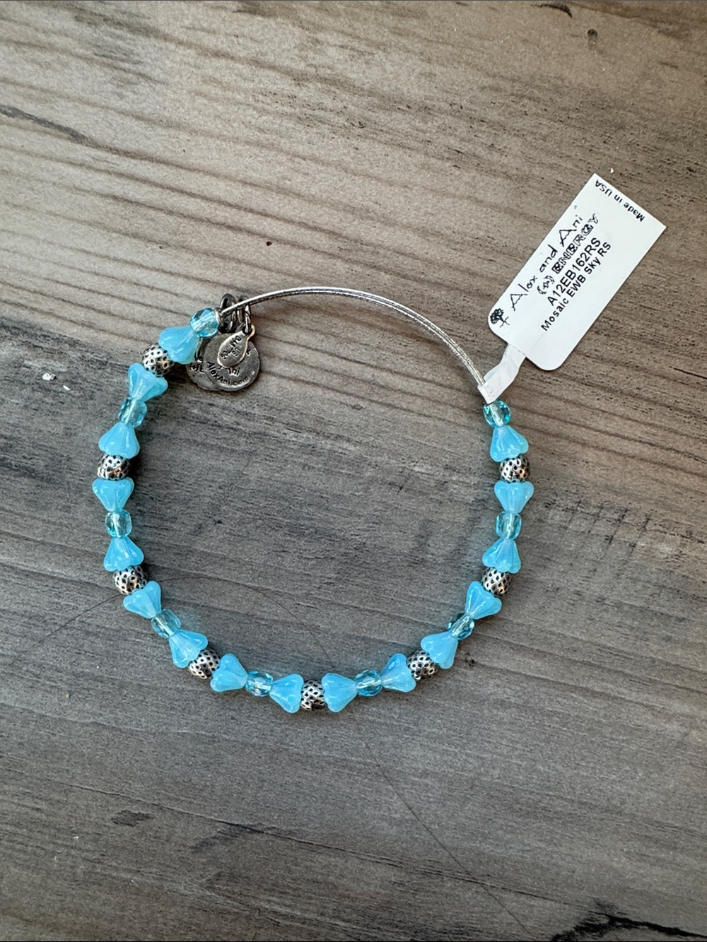 Alex and Ani Aqua Blue Butterfly Beaded Wire Bangle